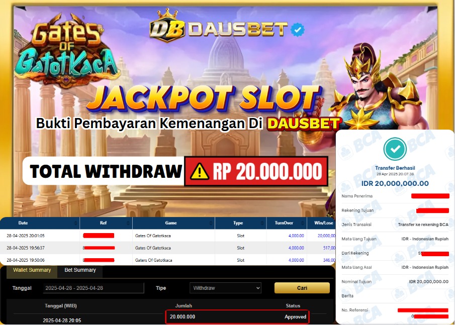 DAUSBET JACKPOT SLOT PRAGMATIC GATES OF GATOTKACA 1000 Rp.20.000.000.,- LUNAS