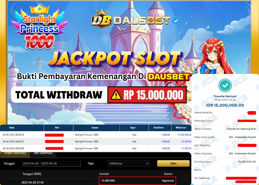 DAUSBET JACKPOT SLOT PRAGMATIC STARLIGHT PRINCESS 1000 Rp.15.000.000.,- LUNAS