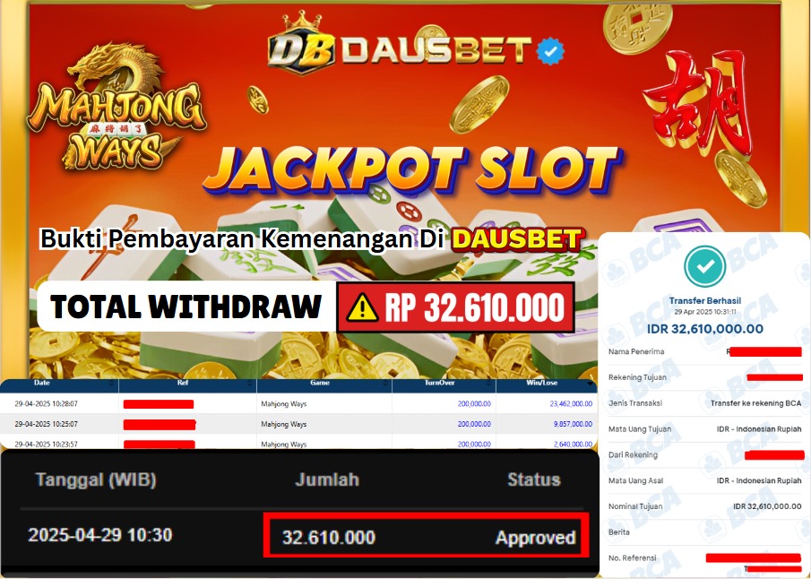 DAUSBET JACKPOT SLOT PRAGMATIC MAHJONG WAYS 1 Rp.32.610.000,- LUNAS