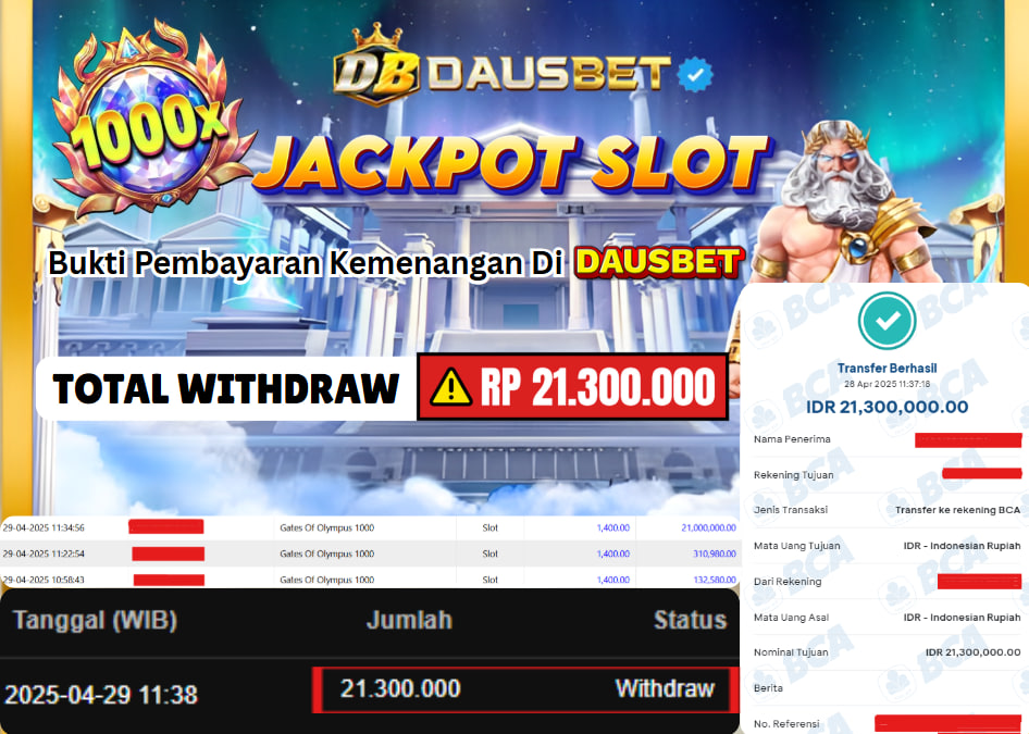 DAUSBET JACKPOT SLOT PRAGMATIC GATES OF OLYMPUS Rp.21.300.000.,- LUNAS